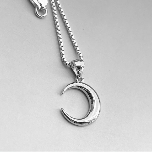 Sterling Silver Crescent Moon Necklace, Celestial - Picture 7 of 10